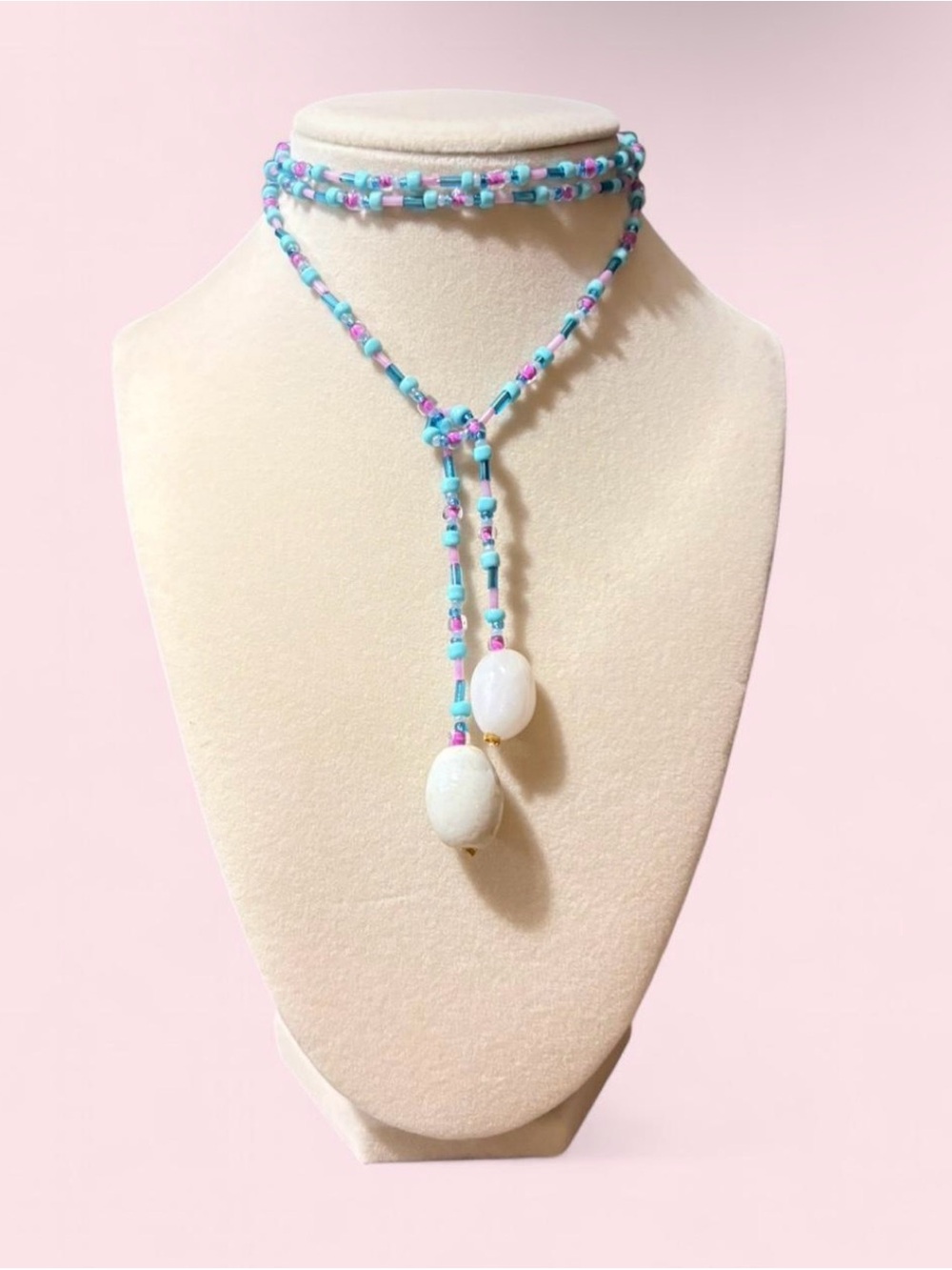 pink & blue lariat wrap necklace
